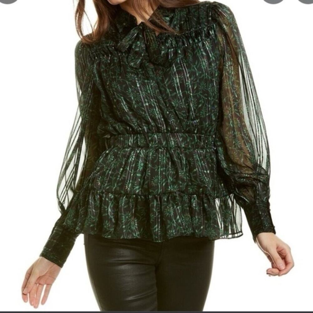 Walter Baker Green High Neck Valeria Shimmer Blouse XS